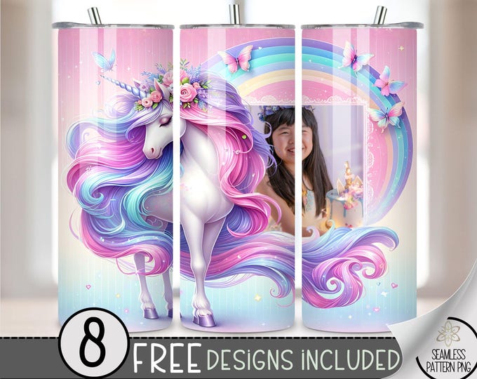 Unicorn Tumbler Wrap, Sparkly Pretty Unicorn 20Oz Tumbler Wrap, Add Your Photo 20Oz Skinny Sublimation Tumbler Design,Digital Download, A100