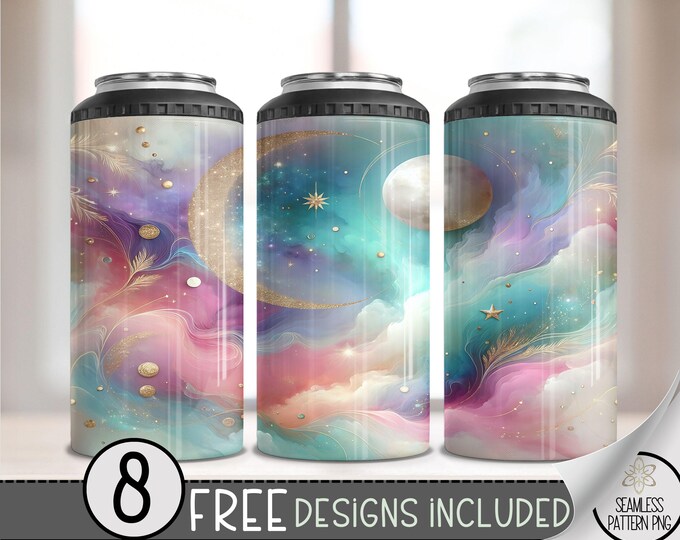 Moon 4 in 1 Can Cooler Wrap, Celestial 4in1 Tumbler PNG, Stars & Sky 16 Oz Can Cooler Sublimation Design, Boho Starry Galaxy 16 oz Wrap, A6