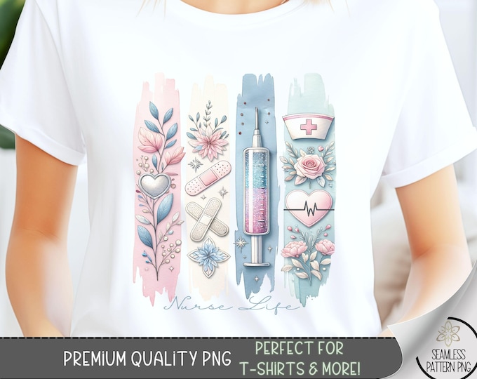 Nurse T-Shirt Design, Nurse Flowers PNG, RN Sweatshirt png, Nurse Art, Heartbeat Sublimation Designs for Shirts, Nurse Tshirt PNG, A49