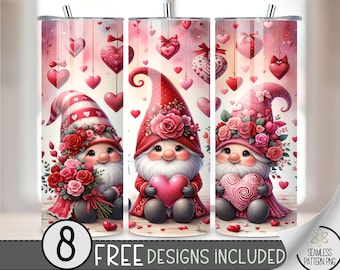 Valentine Gnomes Tumbler Wrap, Love Sublimation Tumbler Wrap, Vday 20Oz Sublimation Wrap, Seamless Valentines Day Sublimation Design