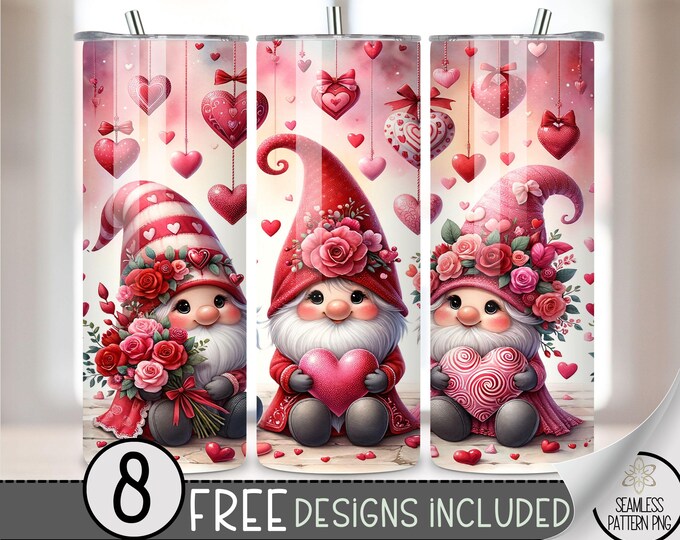 Valentine Gnomes Tumbler Wrap, Love Sublimation Tumbler Wrap, Vday 20Oz Sublimation Wrap, Seamless Valentines Day Sublimation Design