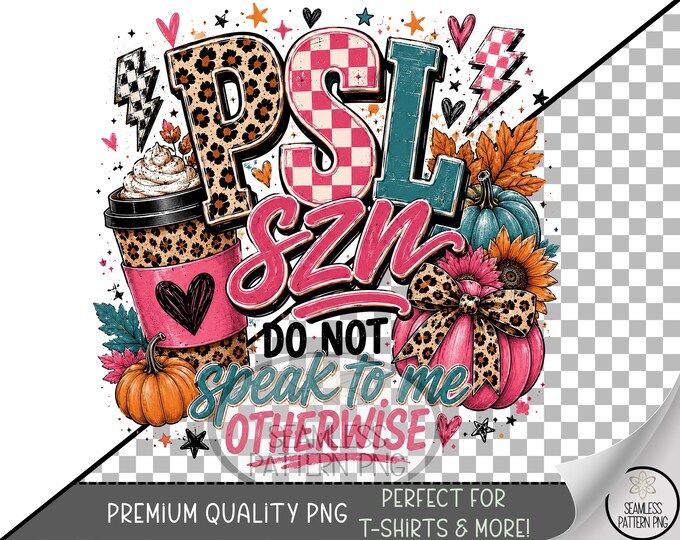 Autumn Coffee Season Sublimation Design, PSL Leopard Print UV DTF Graphic, Fall Clip Art, Digital Download, B10357