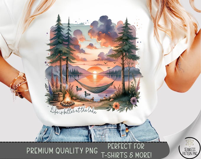 Lake Life PNG, Summer T-Shirt Design, Adventure Design, Outdoor Graphic Tee, Nature Lover Sublimation, Sunset Camping T-Shirt Download, A236