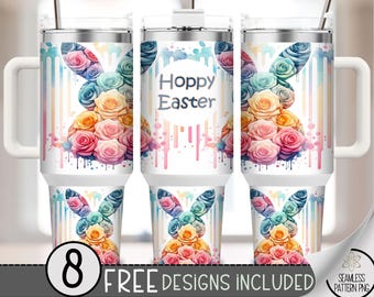 Funny Bunny 40oz beker wrap, hoppige paasbeker sublimatieontwerp, schattige bloemen lente 40oz quencher beker wrap, Pasen png, png, png, A128