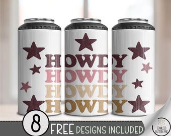 Howdy 4-in-1 Can Cooler Wrap PNG, Western Sublimation Design, 16 oz Skinny Tumbler Wrap, Rustic Howdy Star PNG, Cowgirl Drink Wrap A288