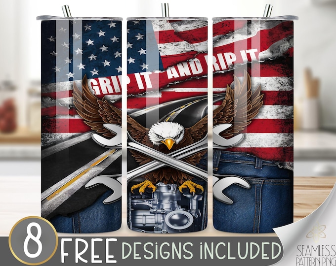 Mechanic Tumbler Wrap, Tumbler Wrap For Guy, Patriotic Eagle Sublimation Design, Motorcycle Tumbler PNG, Car Guy 20Oz  Skinny Tumbler, Tools