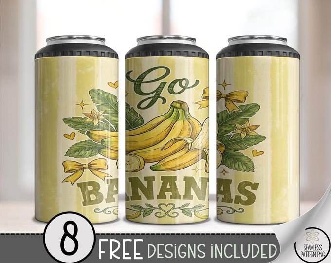 Go Bananas 4-in-1 Can Cooler Wrap, Retro Stripe Sublimation Design, Fruit 16 oz 4-in-1 File, Digital Download, B10243