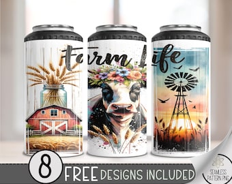 Farm Life 4 in 1 Can Cooler Wrap, Western Vintage 4in1 Tumbler PNG, Cute Cow 16 Oz Can Cooler Sublimation Design, Country Western, A163