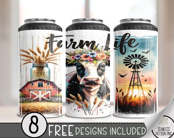 Farm Life 4 in 1 Can Cooler Wrap, Western Vintage 4in1 Tumbler PNG, Cute Cow 16 Oz Can Cooler Sublimation Design, Country Western, A163