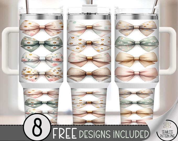 Coquette Bow PNG, Ribbons 40 oz Tumbler Wrap, Bow Sublimation Design, Pastel Digital Download, B918