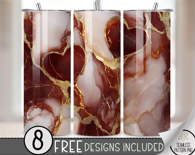 Stone Heart Tumbler Wrap, Marble 20oz Skinny Tumbler Sublimation Design, Valentine's Day Tumbler Wrap File PNG, Vday Seamless File Love PNG