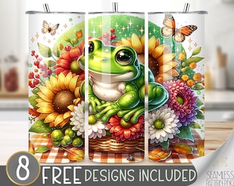 Frog Tumbler Wrap, Frog Tumbler Design, Cute Frog Tumbler, Frog Lover Gift 20 Oz Skinny Tumbler, Frog Sublimation Png, Love Frog tumbler PNG