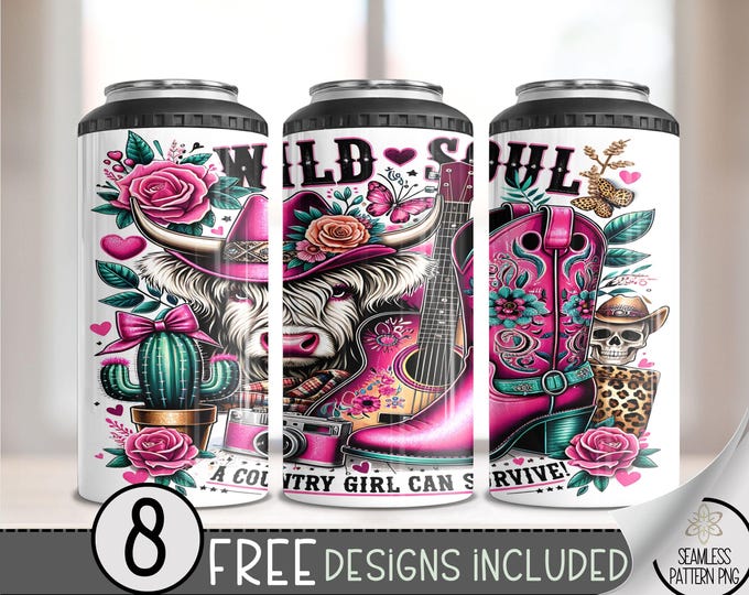 Cowgirl 4 in 1 Can Cooler Wrap, Rustic Country Girl 4in1 Tumbler PNG, Western 16 Oz Can Cooler Sublimation Design, Yeehaw Cowgirl Boots, A65