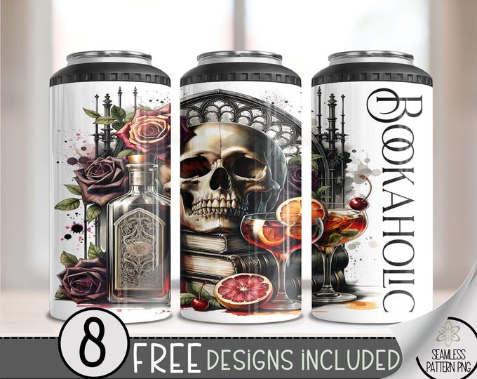 Sarcastic 4 in 1 Can Cooler Wrap, Sassy Bookaholic 4in1 Tumbler PNG, Gothic Skull 16 Oz Can Cooler Sublimation Design,Rose Hard Can PNG, A69