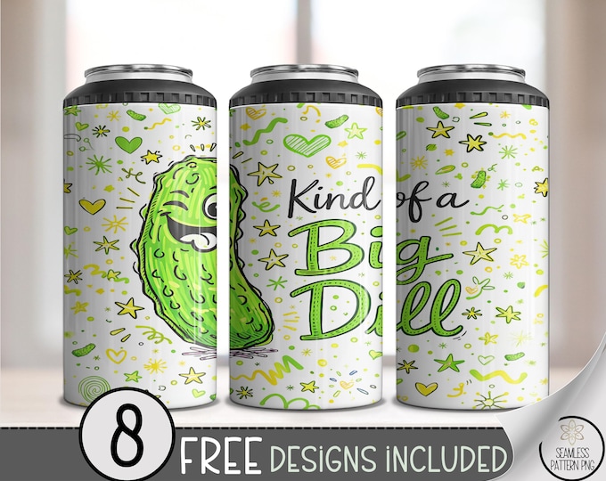 Kind Of A Big Dill 4-in-1 Can Cooler Wrap, Dill Cartoon Sublimation Design, Fun 16 oz 4-in-1 File, Digital Download, B10187