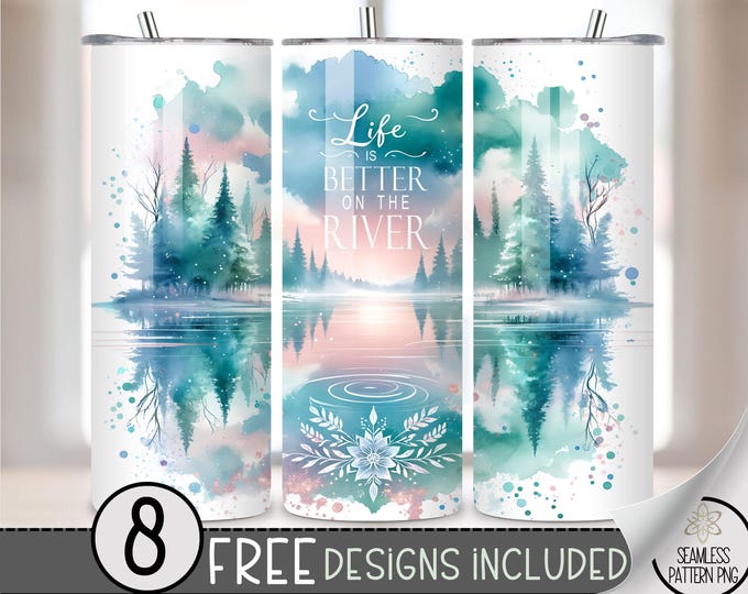 River Life Tumbler Wrap, Life Is Better On The River Skinny 20oz Tumbler Wrap, Dock Tumbler PNG Sublimation Design, Ethereal Design File