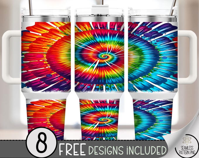 Rainbow Spiral 40 oz Tumbler Wrap, Digital Download, Tie-Dye Artistic Design, Colorful Fancy Style, PNG, A593