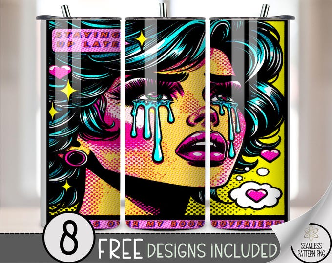 Staying Up Late  20 Oz Tumbler Wrap, Vintage Comic Sublimation Design, Retro Pop-Art Fun Gift, B864