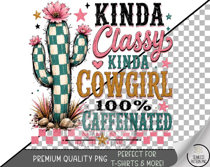 Cowgirl Sublimation Design, Western Cactus UV DTF Graphic, Retro Boho Clip Art, Digital Download, B10394