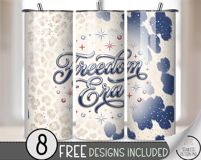 Freedom Era 20 oz Tumbler Wrap, Patriotic Sublimation Design for Straight Tumblers, Vintage Americana Graphic B10072