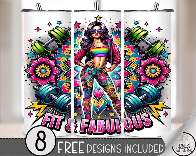 Gym Tumbler Wrap, Exercise 9.2 X 8.3Tumbler, Fitness Sublimation Design,Fit & Fabulous 20 Oz Skinny Tumbler,Athletic Training Sport PNG A223