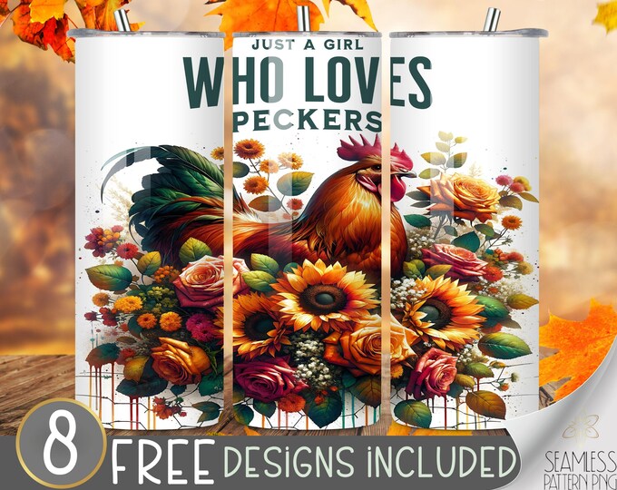 Funny Chicken 20oz Skinny Tumbler Wrap, Farm Life Tumbler Wrap PNG, Seamless Chicken Lover Tumbler Sublimation Design,