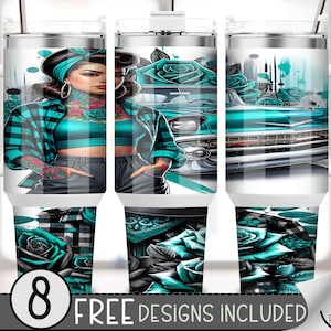Chicana Lowrider 40 oz Tumbler Wrap Design, Mexican Latina 40 oz Sublimation Tumbler Design, Chola Tumbler Design, Plaid 40oz Wrap, A41