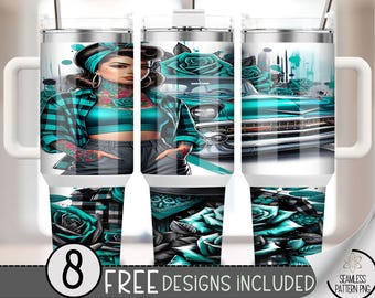 Chicana Lowrider 40 oz Tumbler Wrap Design, Mexican Latina 40 oz Sublimation Tumbler Design, Chola Tumbler Design, Plaid 40oz Wrap, A41
