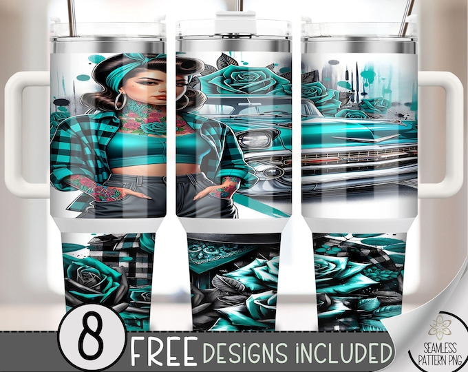 Chicana Lowrider 40 oz Tumbler Wrap Design, Mexican Latina 40 oz Sublimation Tumbler Design, Chola Tumbler Design, Plaid 40oz Wrap, A41
