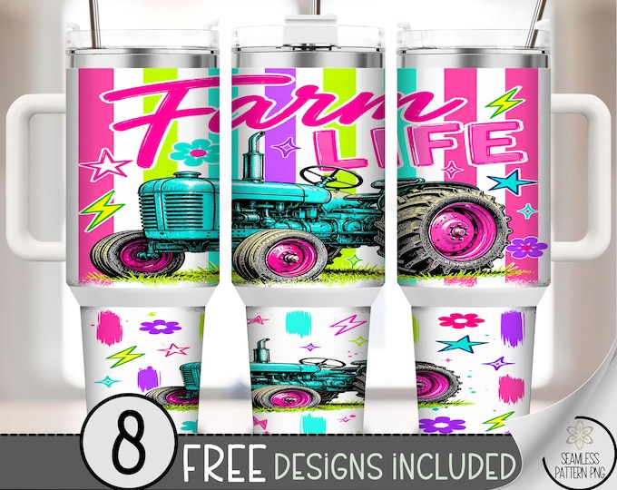 Vintage Tractor 40 oz Tumbler Wrap, Farm Life Sublimation Design, Neon PNG Files, Digital Download, B10306