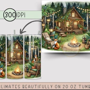 a mug with a picture of a cabin in the woods