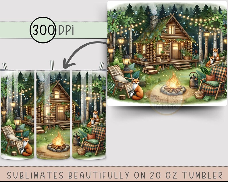 a mug with a picture of a cabin in the woods