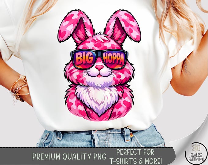 Big Hoppa PNG, Bunny T-Shirt Png Design, Retro Pop UV DTF Shirt, Digital Download, B996