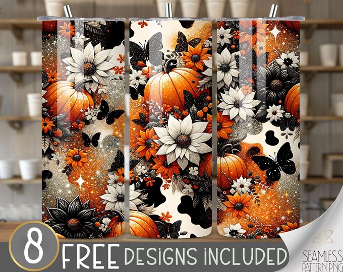 Western Pumpkin Tumbler Wrap, 20 oz Tumbler Sublimation Design,Country Tumbler Wrap, Boho Cow Hide Tumbler, Cowhide PNG,Country Girl Tumbler