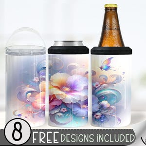 Floral 4 In 1 Can Cooler Tumbler Wrap, Flower Sublimation Design, Fantasy 16 Oz Slim, Ethereal 16 Oz Can Cooler Sublimation Design File
