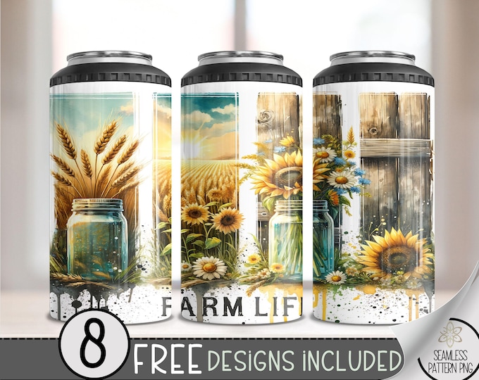 Farm Life 4 in 1 Can Cooler Wrap, Western Vintage 4in1 Tumbler PNG, Sunflower 16 Oz Can Cooler Sublimation Design, Country Western A159