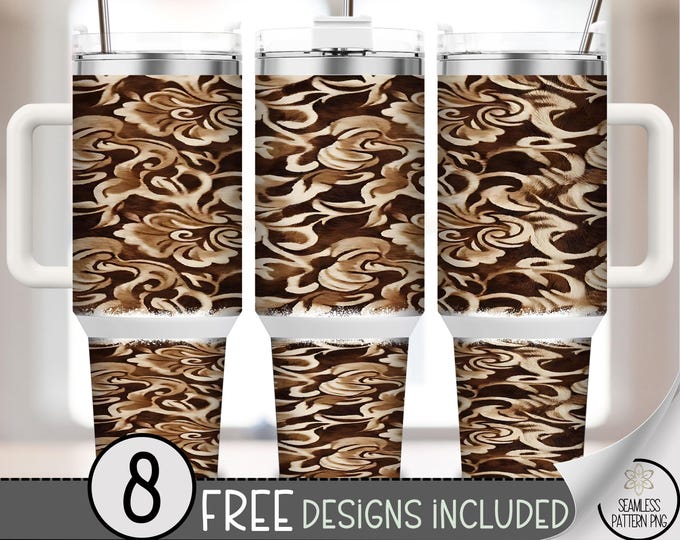 Cowhide PNG 40 Oz Tumbler Wrap, Floral Farmhouse Sublimation Design, Digital Download, B10008