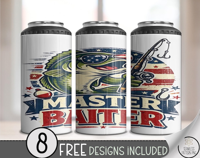 Master Baiter PNG, Fishing 4-in-1 Can Cooler Wrap Design, Sublimation Design, Digital Download, B10033
