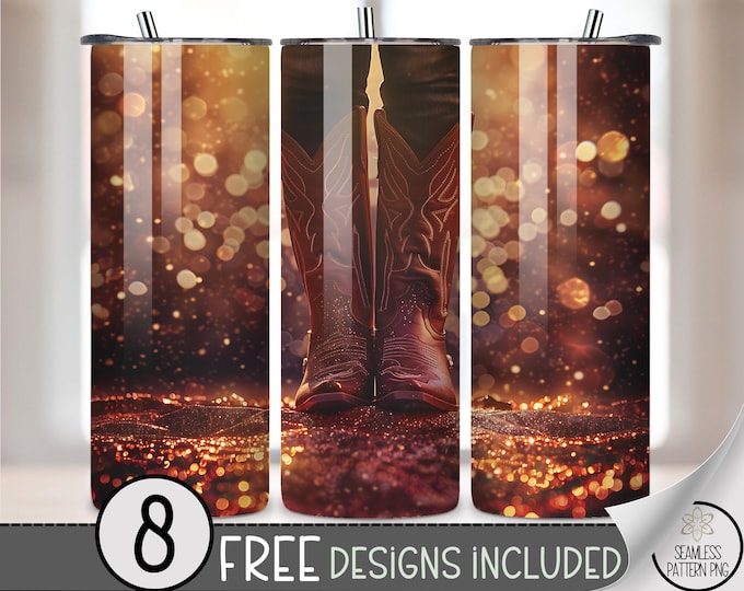Rustic Autumn 20oz Tumbler Wrap, Earthy Boot Design, Cozy Fall Glitter Pattern, Warm Seasonal Vibes, Instant Digital Download A415