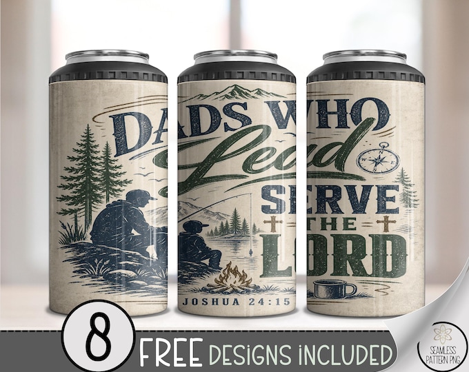 Dads Who Lead 4-in-1 Can Cooler Wrap, Fishing Faith Sublimation Design, Digital Download, B10301