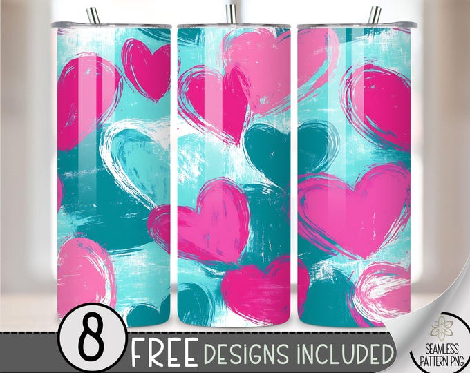 Seamless Valentine's Day Tumbler Wrap, Cute Heart 20oz Skinny Tumbler Sublimation Design, Vday Love Tumbler Wrap File PNG Heart Pattern