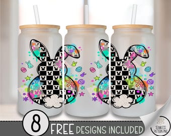 Checkered Bunny PNG, Bunny Checkerboard Glass Can Wrap, Digital Download, B882