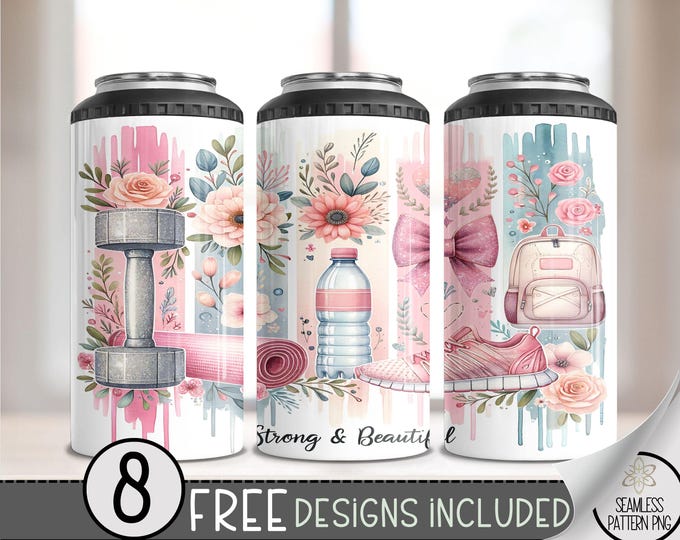 Fitness 4 in 1 Can Cooler Wrap, Exercise 4in1 Tumbler PNG, Motivational Gym 16 Oz Can Cooler Sublimation Design,Workout Hard Can Design, A52