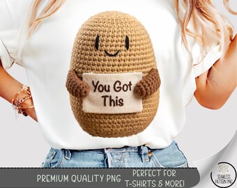 Cute Potato T-Shirt PNG, Motivational Crocheted Character Sublimation Design, Digital Download, B10481