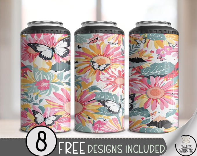 Flowers Summer Floral 4-in-1 Can Cooler Wrap, Botanical Flower Sublimation Design, B921
