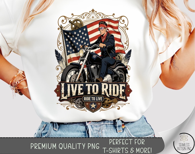 Patriotic Biker T-shirt PNG, Motorcyclist Sublimation Design, Vintage DTF Shirt Graphic, Rugged TShirt File, Digital Download, B10268
