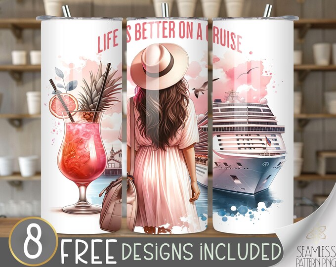 Cruise Ship Tumbler Wrap, Cruise and Cocktail 20oz Skinny Sublimation, Cruise Tumbler Design, Cruise Sublimation Design, Cruise Tumbler File