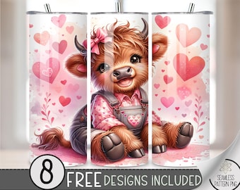 Highland Cow Valentine Tumbler Wrap, Love Sublimation Tumbler Wrap, Vday 20Oz Sublimation Wrap,Valentines Day Sublimation Tumbler Design PNG