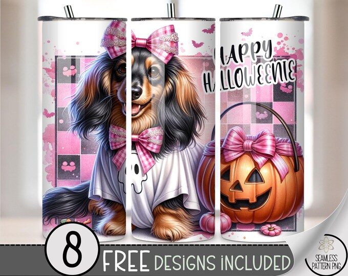 Adorable Halloween Dog 20 oz Tumbler Wrap, Pink Festive Ghost Costume, Cute Pumpkin Design, 20oz Cup Wrap for Dog Lovers, A430