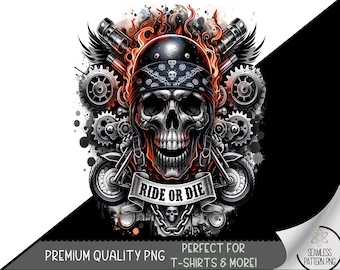 Motorcycle PNG Design, Heavy Metal Skull PNG, Flaming Skull Sublimation Design, Heavy Metal Skull T-shirt Design, Biker  Shirt Design File